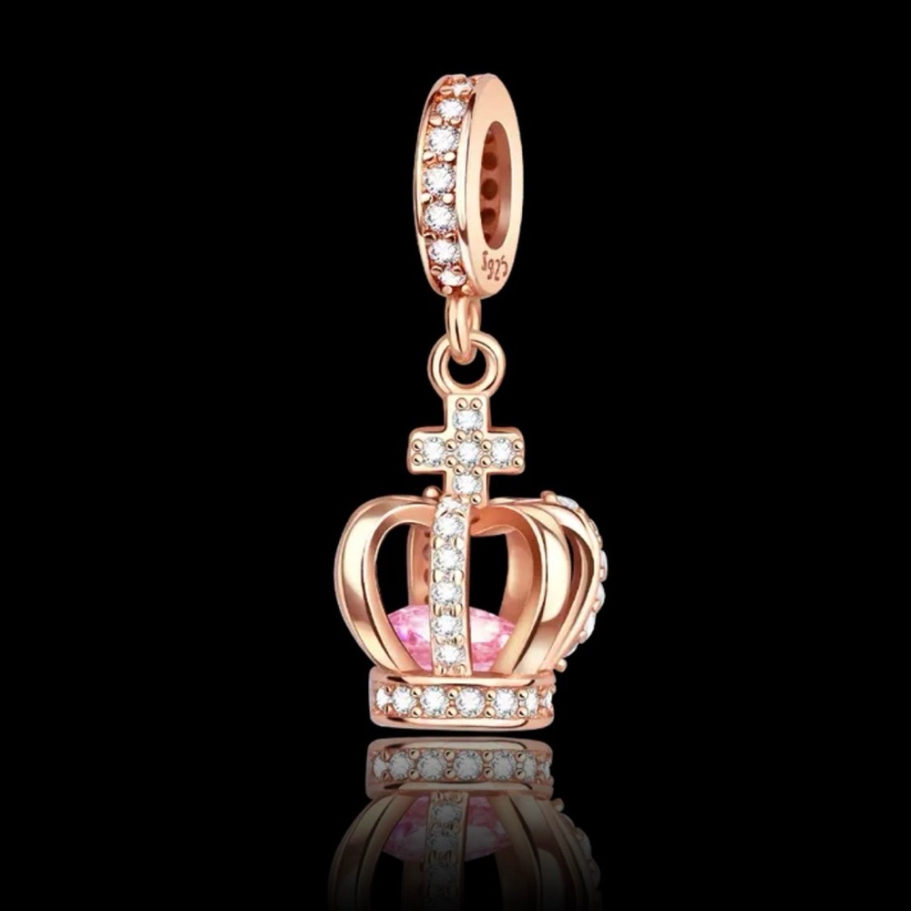 Elegant Pandora 925 Sterling Pink Crown Charm Pendant